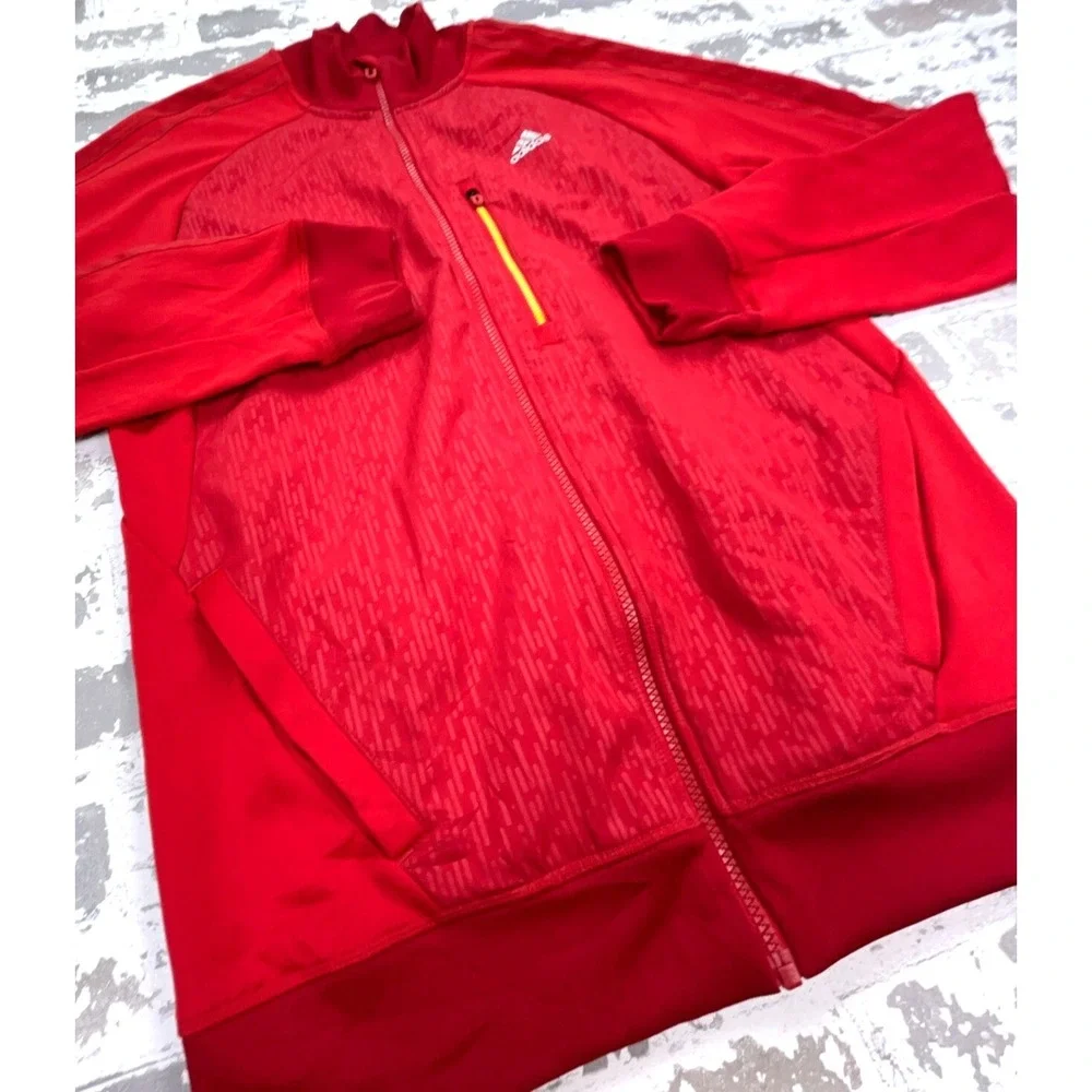 Adidas Jacket Men Medium Red Yellow Track Suit Sweatshirt Warm Up Soccer Adult *